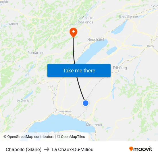 Chapelle (Glâne) to La Chaux-Du-Milieu map