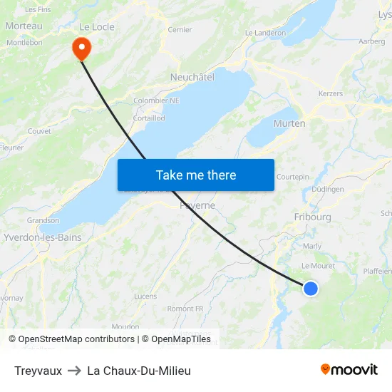 Treyvaux to La Chaux-Du-Milieu map