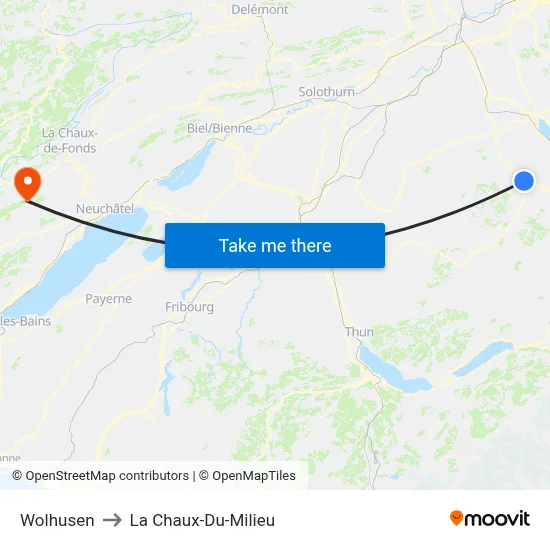 Wolhusen to La Chaux-Du-Milieu map