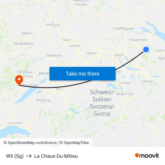 Wil (Sg) to La Chaux-Du-Milieu map