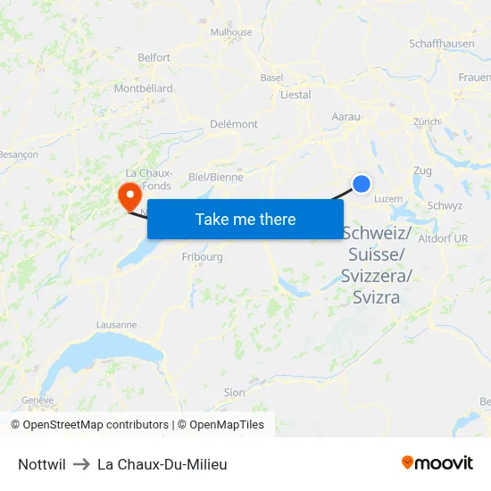Nottwil to La Chaux-Du-Milieu map