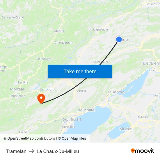 Tramelan to La Chaux-Du-Milieu map
