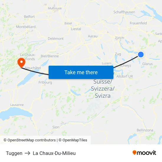 Tuggen to La Chaux-Du-Milieu map
