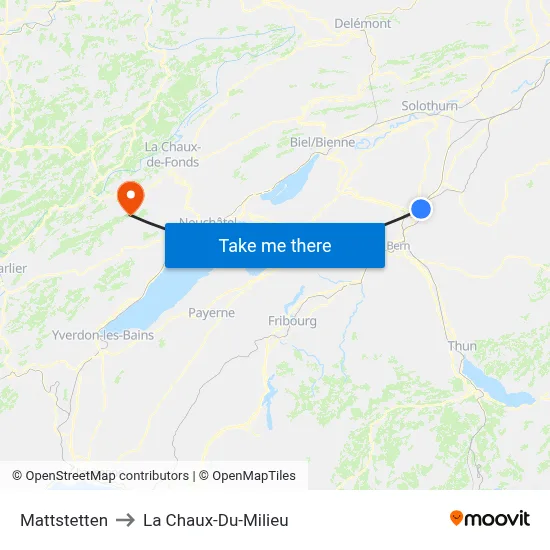Mattstetten to La Chaux-Du-Milieu map