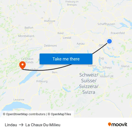 Lindau to La Chaux-Du-Milieu map