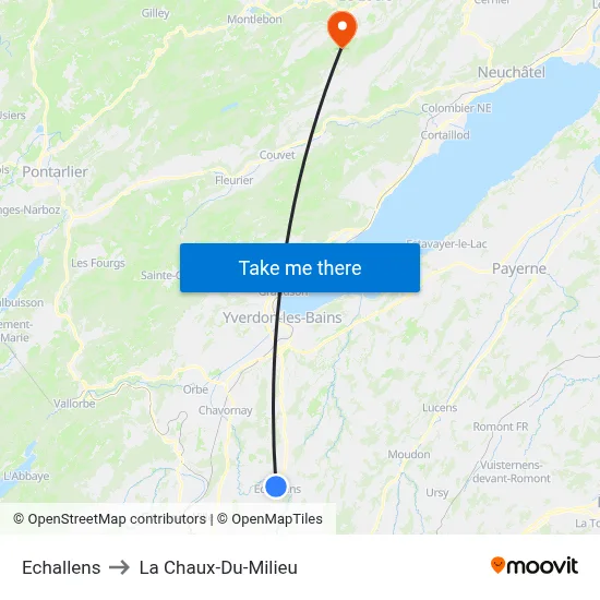 Echallens to La Chaux-Du-Milieu map