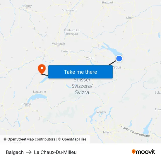 Balgach to La Chaux-Du-Milieu map