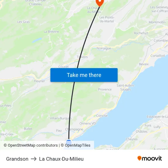 Grandson to La Chaux-Du-Milieu map