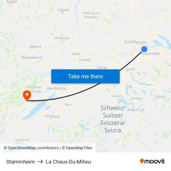 Stammheim to La Chaux-Du-Milieu map
