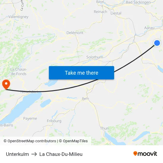Unterkulm to La Chaux-Du-Milieu map