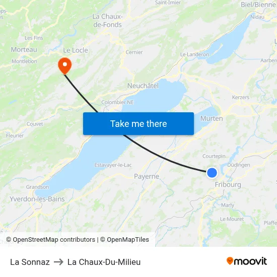 La Sonnaz to La Chaux-Du-Milieu map