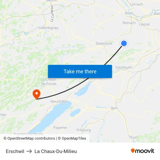 Erschwil to La Chaux-Du-Milieu map