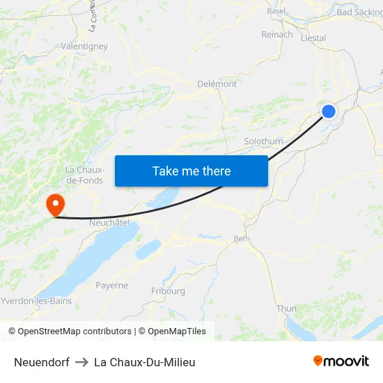 Neuendorf to La Chaux-Du-Milieu map