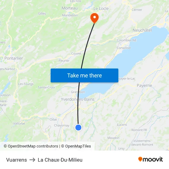Vuarrens to La Chaux-Du-Milieu map