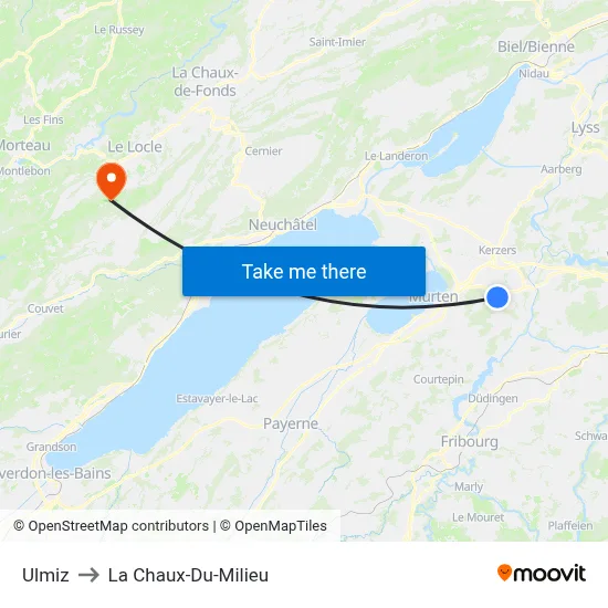 Ulmiz to La Chaux-Du-Milieu map