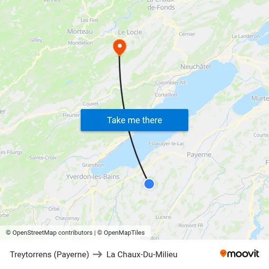 Treytorrens (Payerne) to La Chaux-Du-Milieu map