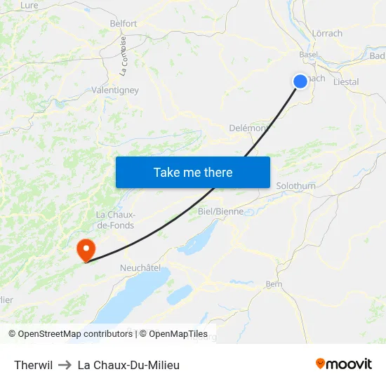 Therwil to La Chaux-Du-Milieu map