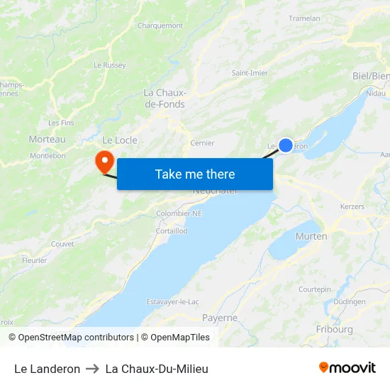 Le Landeron to La Chaux-Du-Milieu map