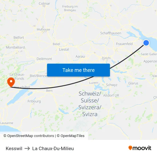 Kesswil to La Chaux-Du-Milieu map