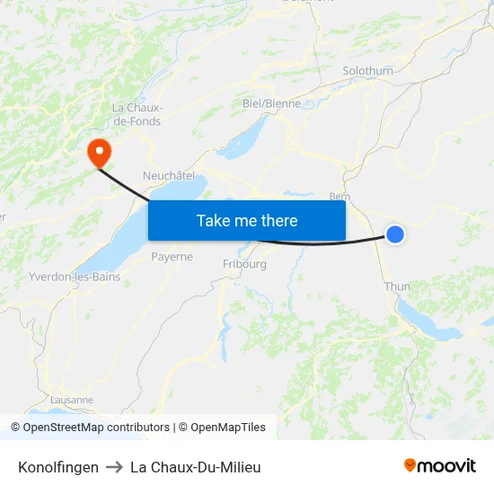 Konolfingen to La Chaux-Du-Milieu map