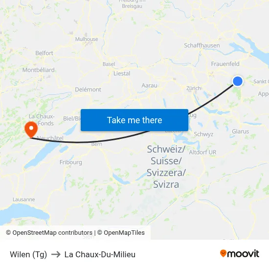Wilen (Tg) to La Chaux-Du-Milieu map
