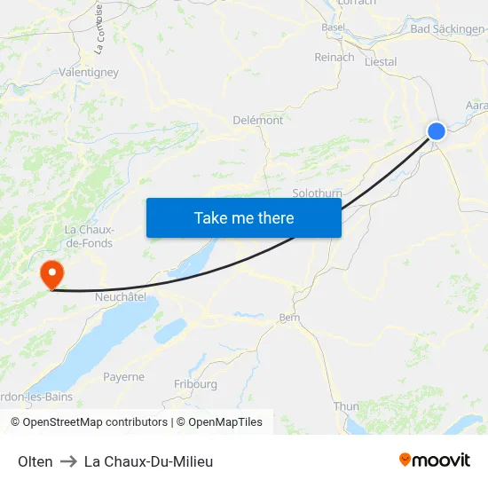 Olten to La Chaux-Du-Milieu map