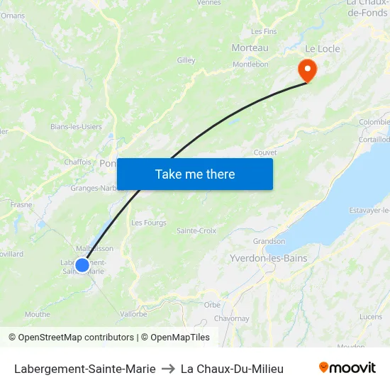 Labergement-Sainte-Marie to La Chaux-Du-Milieu map