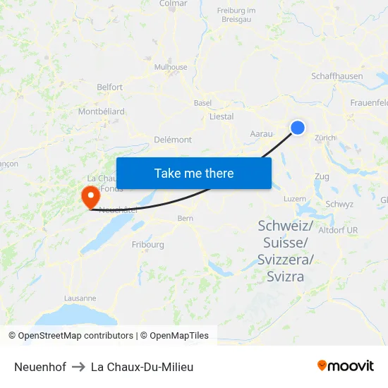 Neuenhof to La Chaux-Du-Milieu map
