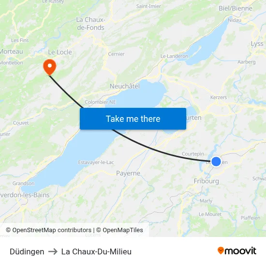 Düdingen to La Chaux-Du-Milieu map