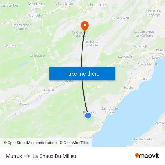 Mutrux to La Chaux-Du-Milieu map