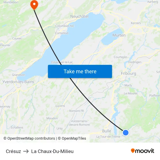 Crésuz to La Chaux-Du-Milieu map