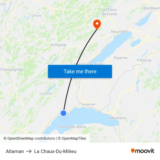 Allaman to La Chaux-Du-Milieu map