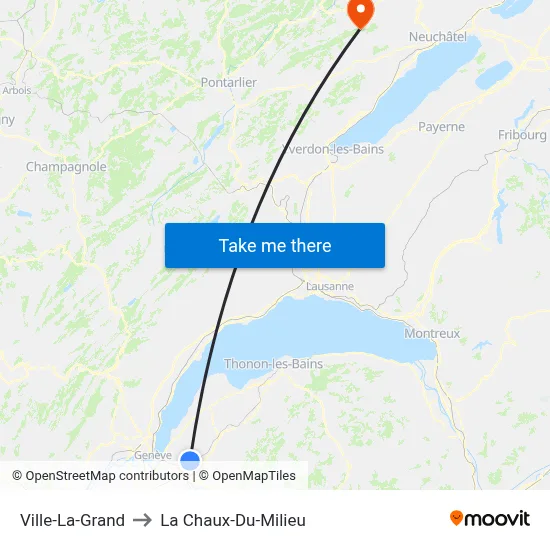 Ville-La-Grand to La Chaux-Du-Milieu map