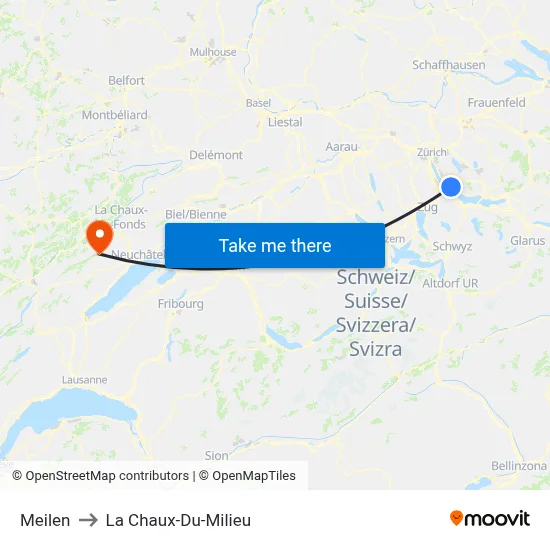 Meilen to La Chaux-Du-Milieu map