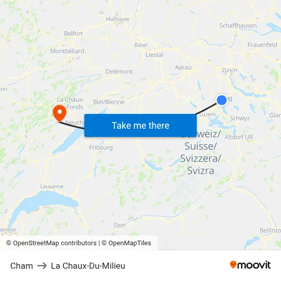 Cham to La Chaux-Du-Milieu map