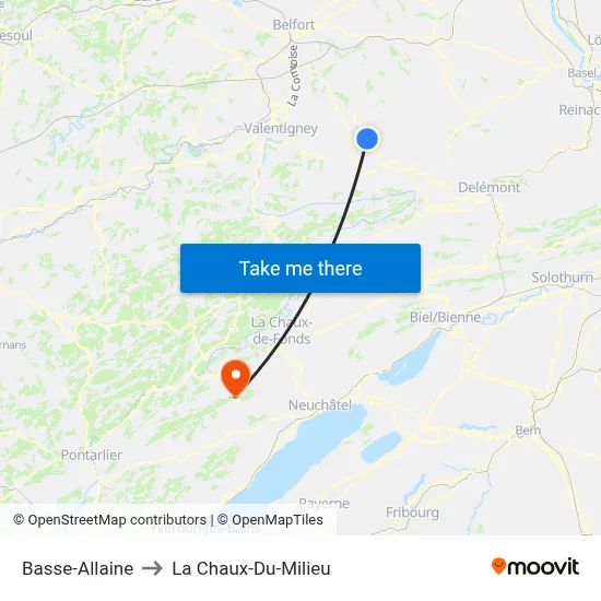 Basse-Allaine to La Chaux-Du-Milieu map