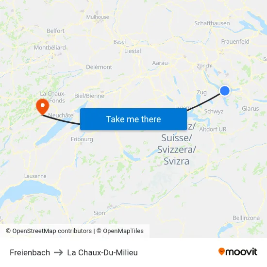 Freienbach to La Chaux-Du-Milieu map