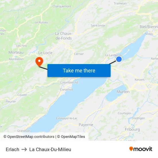 Erlach to La Chaux-Du-Milieu map