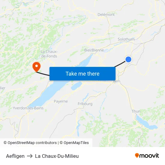 Aefligen to La Chaux-Du-Milieu map