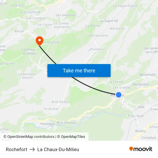 Rochefort to La Chaux-Du-Milieu map