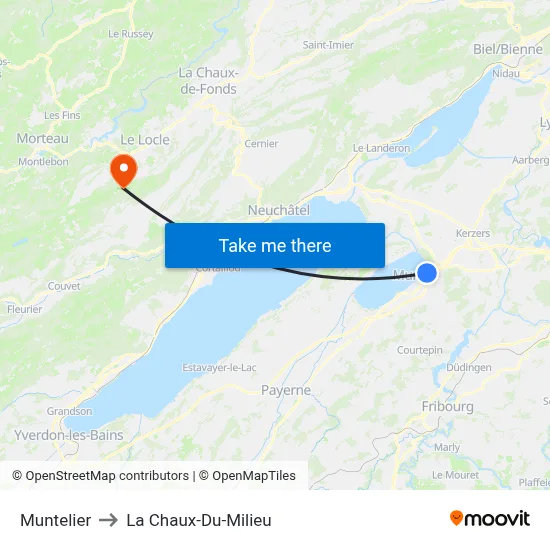 Muntelier to La Chaux-Du-Milieu map