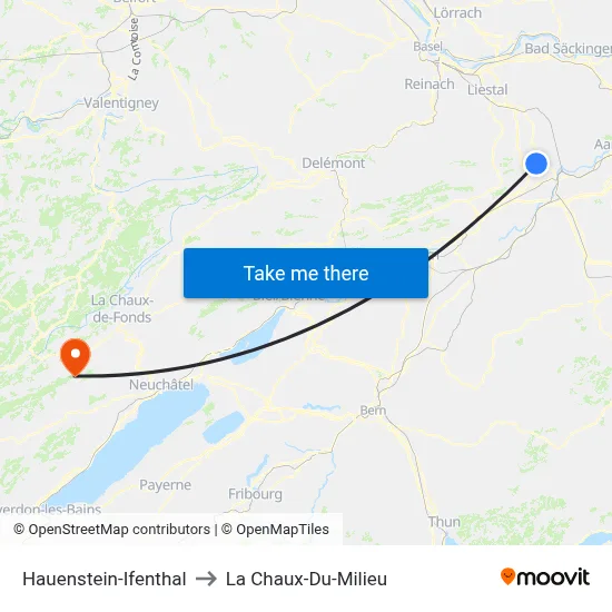 Hauenstein-Ifenthal to La Chaux-Du-Milieu map