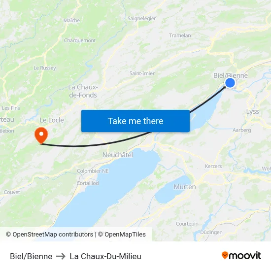 Biel/Bienne to La Chaux-Du-Milieu map
