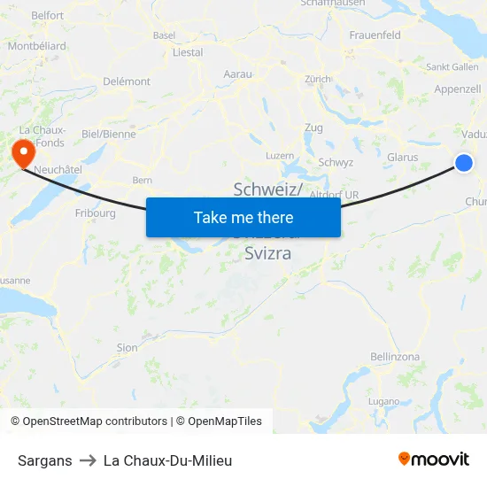 Sargans to La Chaux-Du-Milieu map