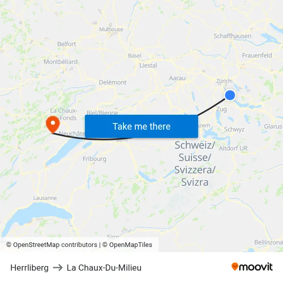 Herrliberg to La Chaux-Du-Milieu map