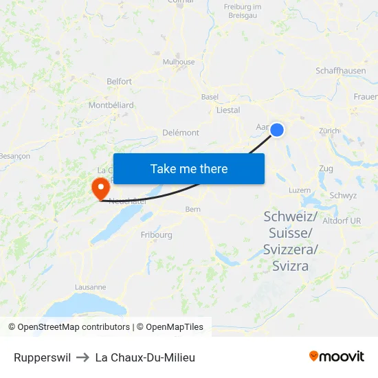 Rupperswil to La Chaux-Du-Milieu map