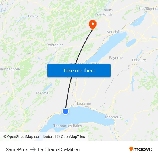 Saint-Prex to La Chaux-Du-Milieu map