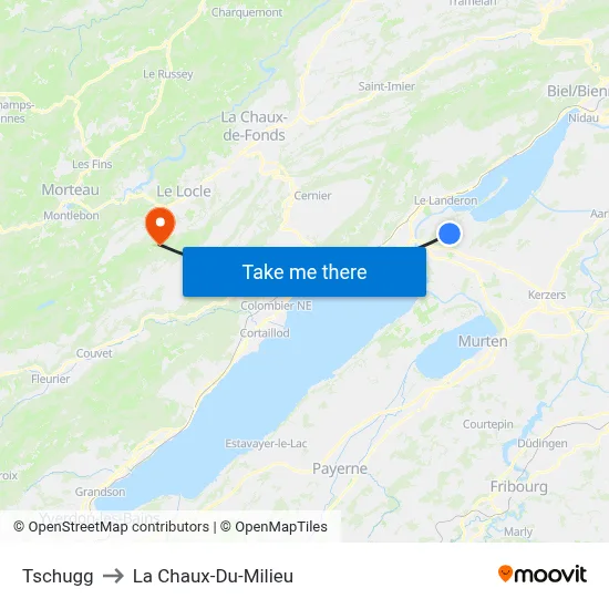 Tschugg to La Chaux-Du-Milieu map