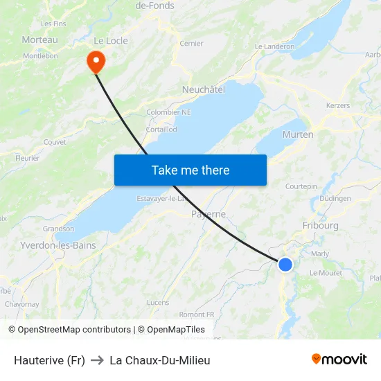 Hauterive (Fr) to La Chaux-Du-Milieu map