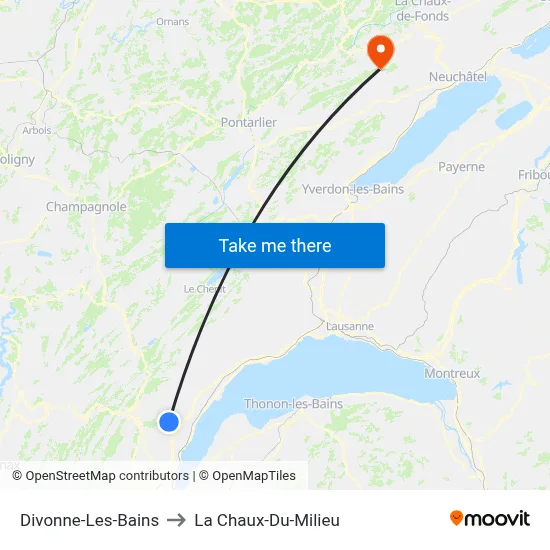 Divonne-Les-Bains to La Chaux-Du-Milieu map